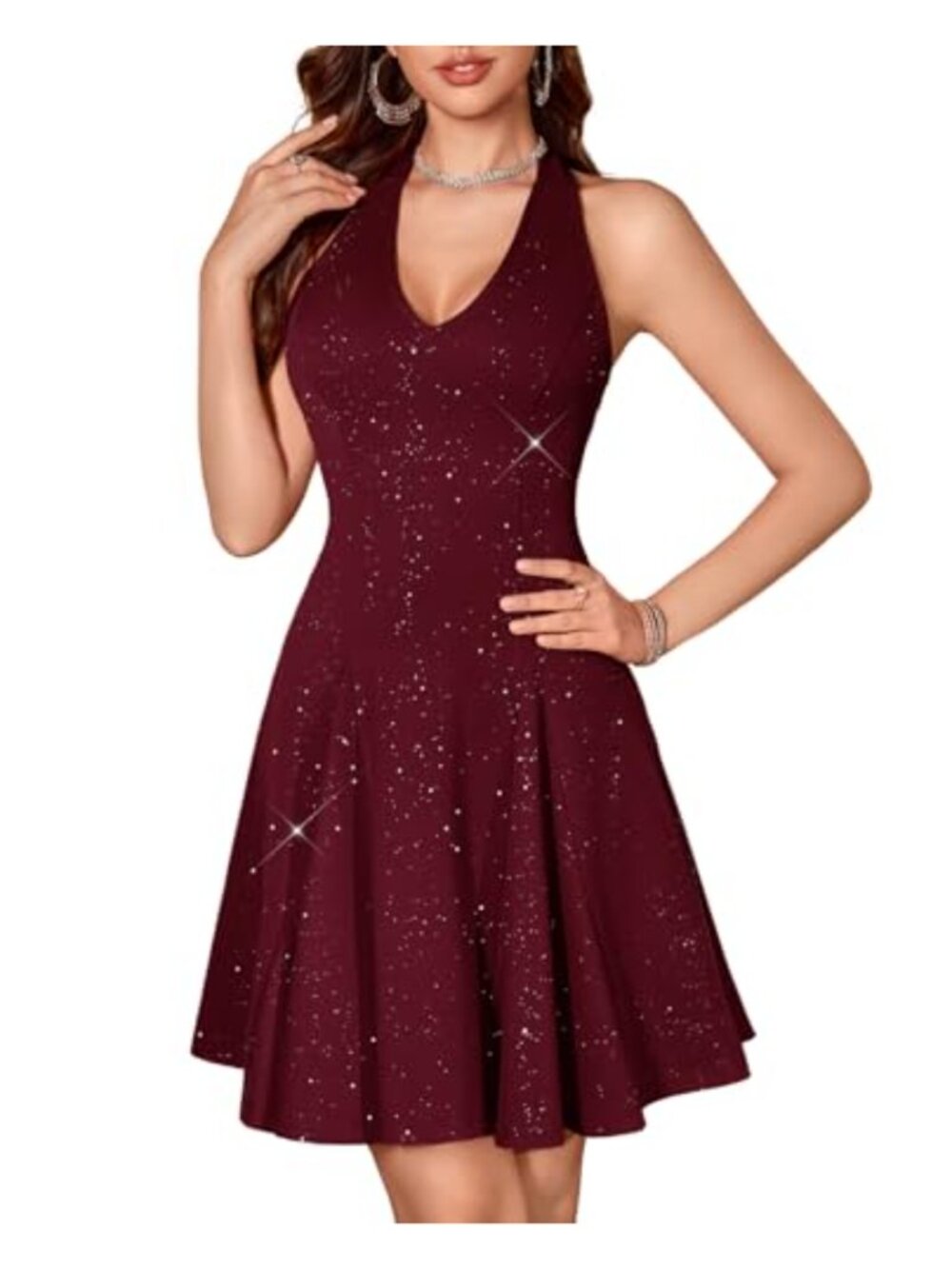 Sequin Dress Halter Backless Mini Club Cocktail Party